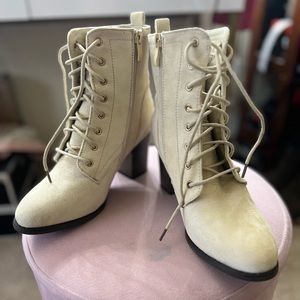 Cream heel booties with lace